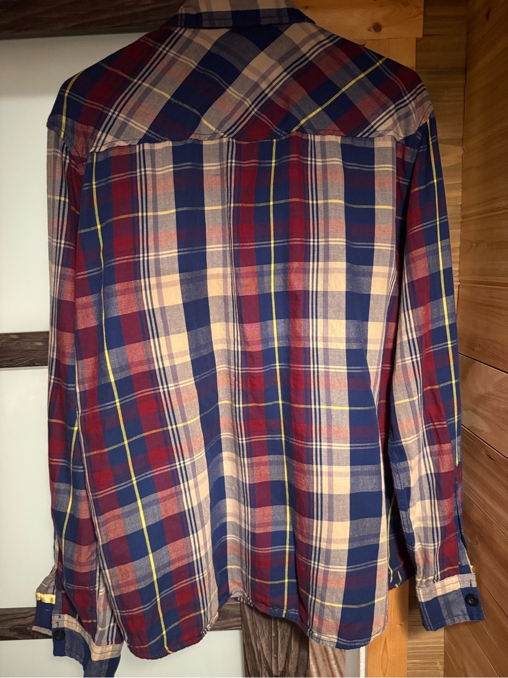 JNCO Plaid Button-Down Shirt in Blue, Red, Tan - Picture 5 of 7